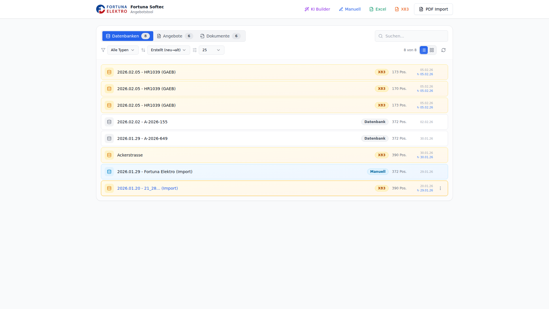 Angebot-Konstruktor Dashboard